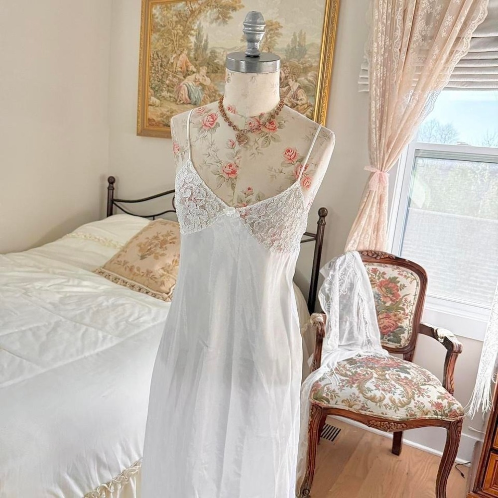 90s val‎ mode white lace slip dress size small - Picture 3 of 6